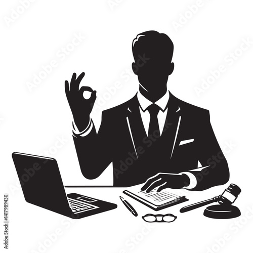 Professional lawyer illustration showcasing legal expertise and service silhouette