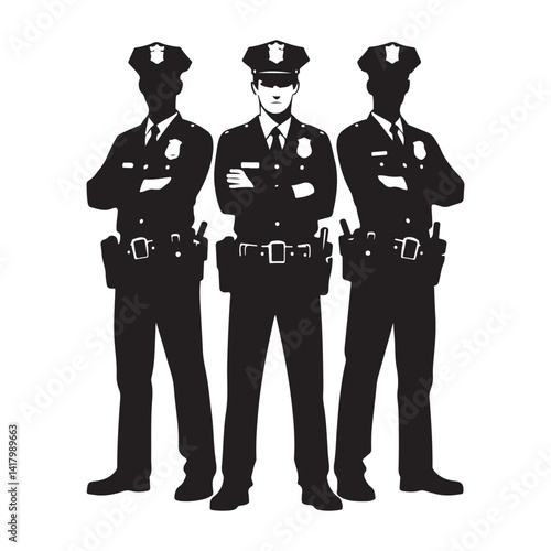 Powerful police officers silhouette vector illustration ready for duty