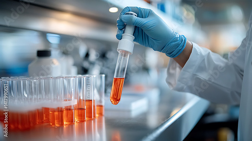 Laboratory experiment action science lab image of liquid handling controlled environment close-up view focused research activity for seo impact