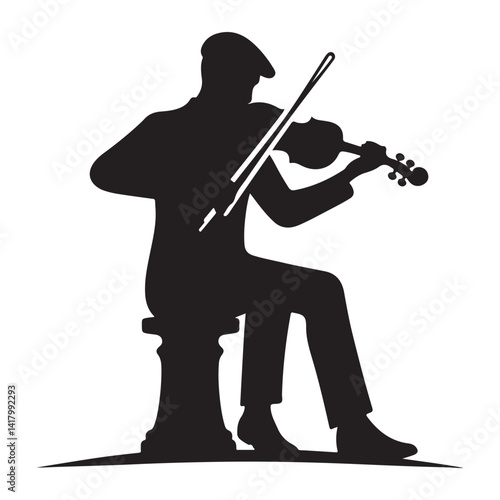 Silhouette of a violinist seated playing his instrument vector