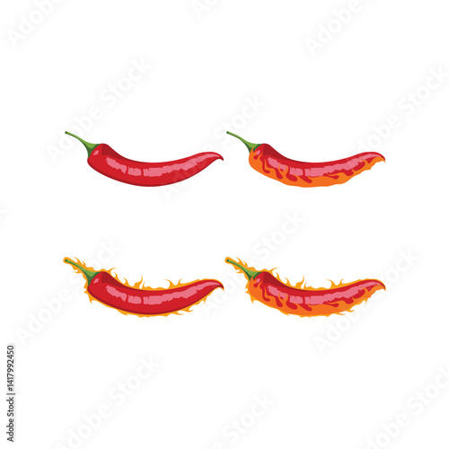 Hot Spicy Chili with Fire Vector and Icon