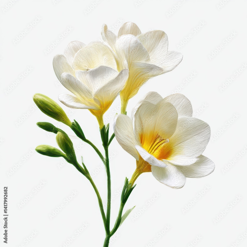 Fototapeta premium Freesia flower blossom close up view on white background