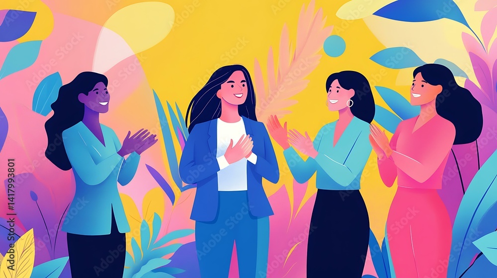 Female coworkers applauding a team speaker presenting future initiatives in a professional space Female coworkers applauding a team speaker presenting future initiatives in a professional space