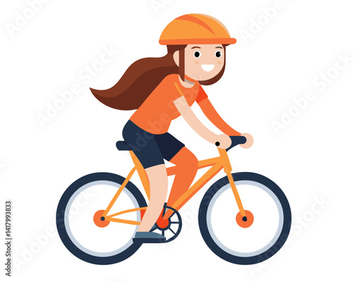 Wallpaper Mural Illustration of a woman with brown hair riding a bicycle wearing an orange helmet and shirt outdoors Torontodigital.ca