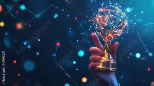Wallpaper Mural Futuristic Technology Award Trophy Held Against a Networked Background Torontodigital.ca