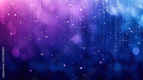 Abstract Blue and Purple Rain Background with Bokeh Effect for Dreamy Vibe