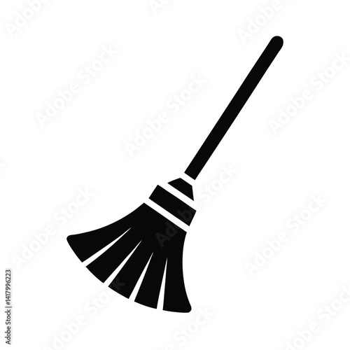 Broom Stencil Icon Vector Illustration