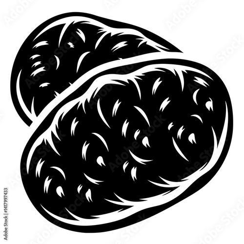 Black and White Potato Illustration with Unique Design and Strong Contrast