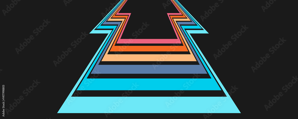 Fototapeta premium Colorful linear background in 70's style. Retro panel with rainbow stripes. Template for posters, banners, decorative elements and wall art. Design and creativity idea