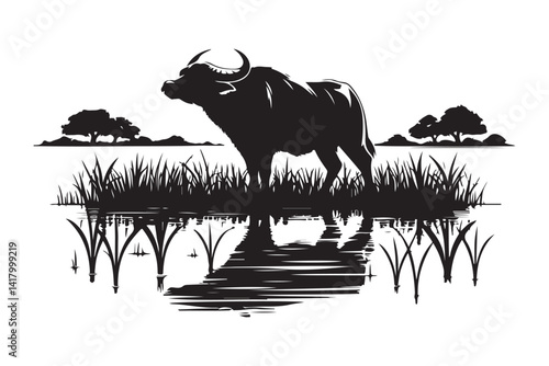 Carabao Silhouette Buffalo Water Illustration Vector Animal Art