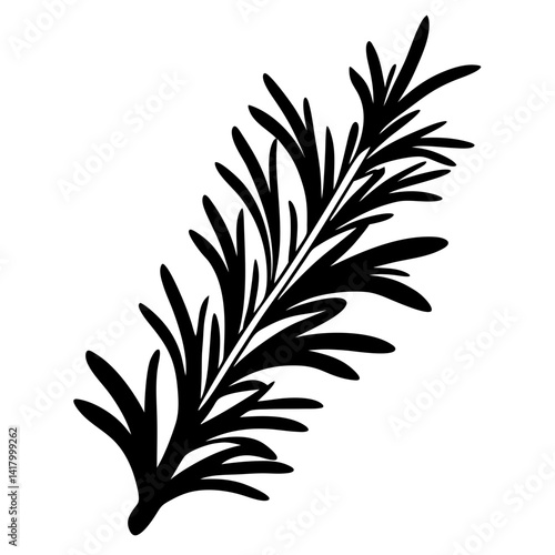 Silhouette of an aromatic rosemary branch, a versatile culinary herb