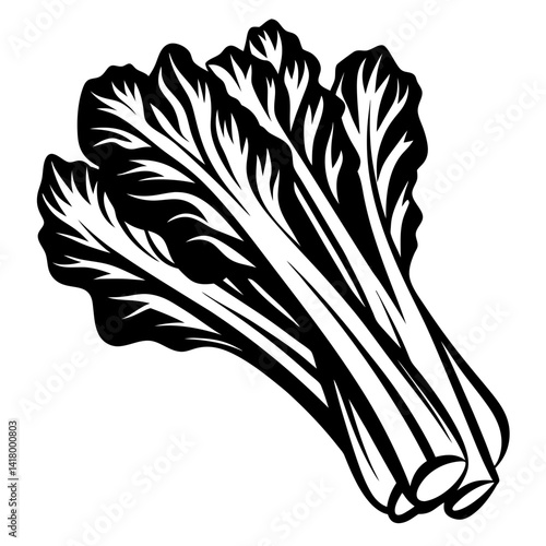 Stylized monochrome image of bok choy against a plain white background