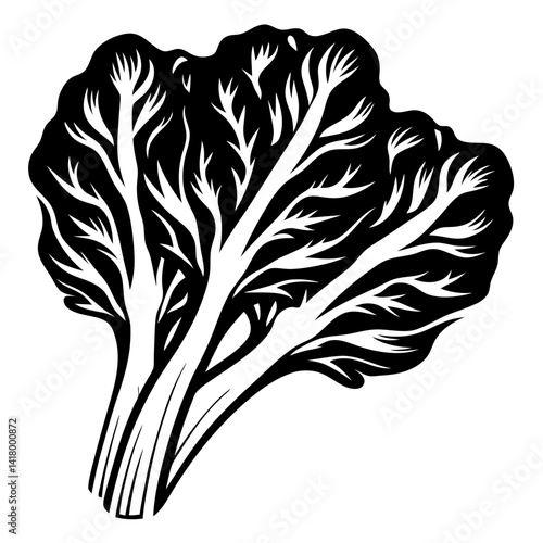 Stylized Black and White Swiss Chard Illustration for Culinary Designs or Art