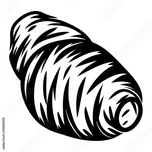Stylized black and white image of a taro root, graphic design element