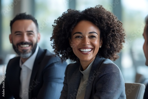 Smiling Businesswoman with Colleagues in Modern Office