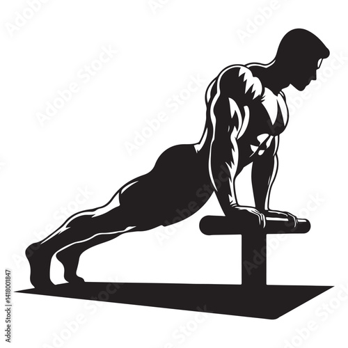 Silhouette Muscular Man Doing Pushups Fitness and Exercise Illustration