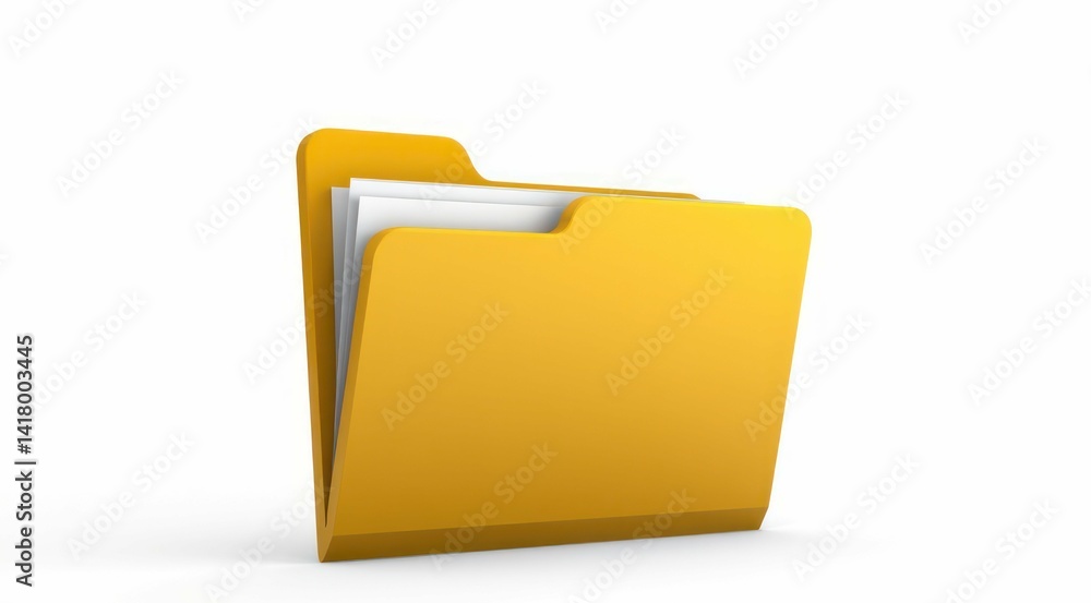 A yellow folder with white documents inside, on a white background. A yellow folder with white documents inside, on a white background.