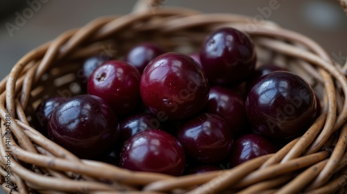 Wallpaper Mural The portrait captures a ripe black berry nestled among a cluster of glossy, deep purple berries in a rustic wicker basket, highlighting its rich color and plump, juicy appearance. Torontodigital.ca