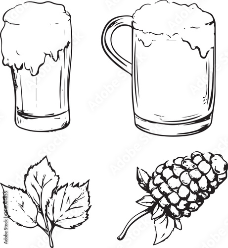 set of beer mugs sketch