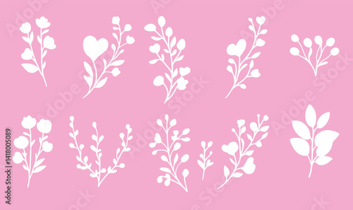 set of vector silhouette plants floral