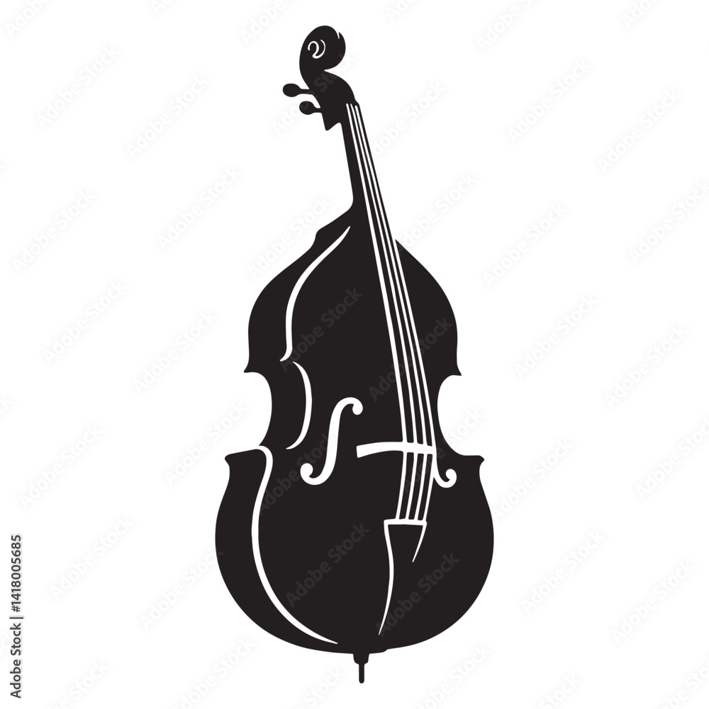 Fototapeta premium Towering Double Bass silhouette, the backbone of orchestral depth – Double Bass illustration – Minimalist Double Bass vector – Musical instrument silhouette