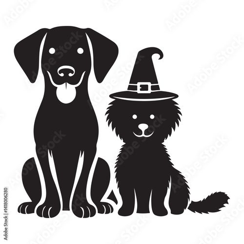 Charming Halloween pet silhouette spooky dog costume festive illustration