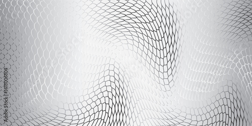 Fish net background, fishnet pattern with vector texture of fishing sport gear. Fisherman rope trap of black white grids with holes, waves and strings. Vintage thread mesh pattern for fishery, fishing