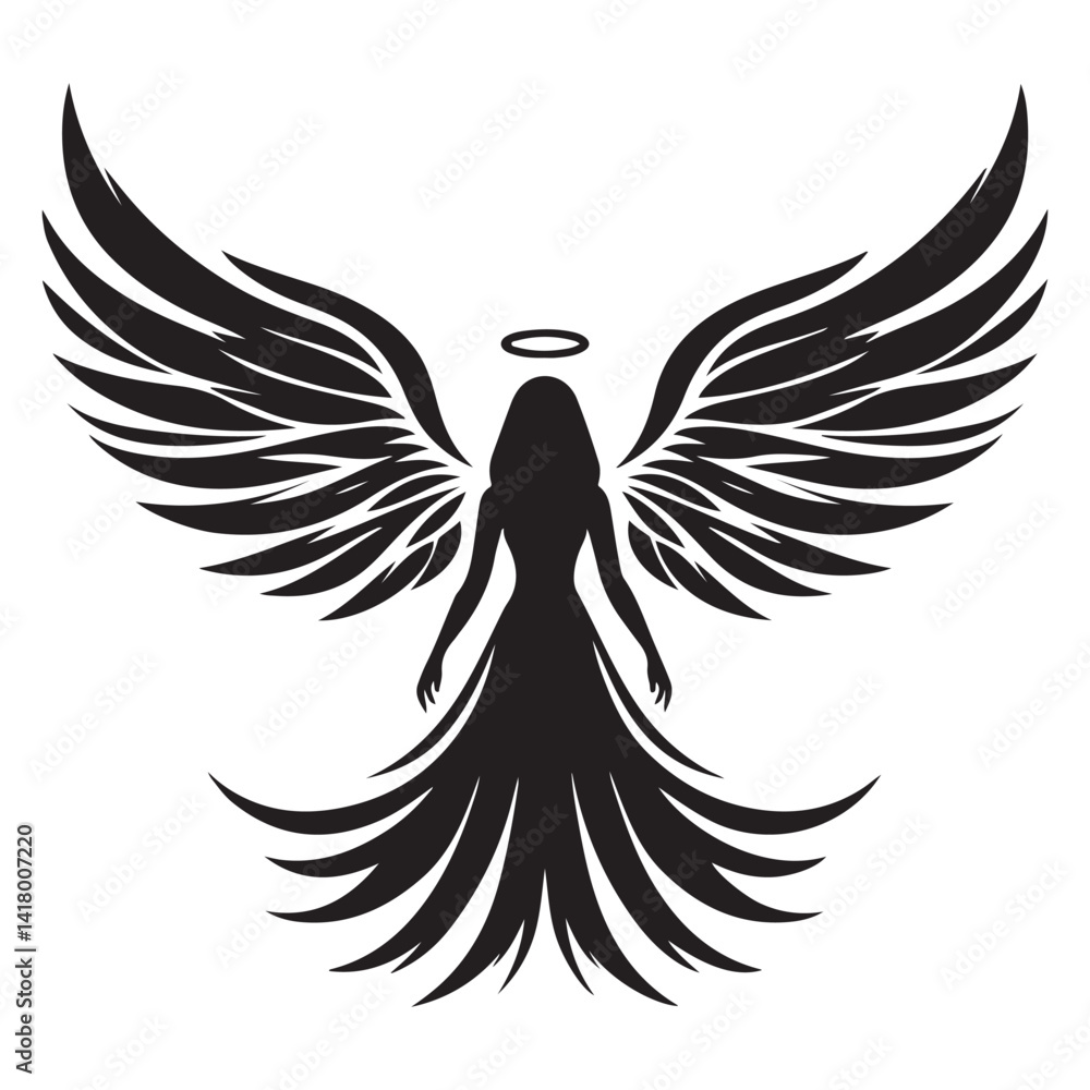 Fototapeta premium Angel Silhouette with Wings Vector Artwork for Spiritual Design