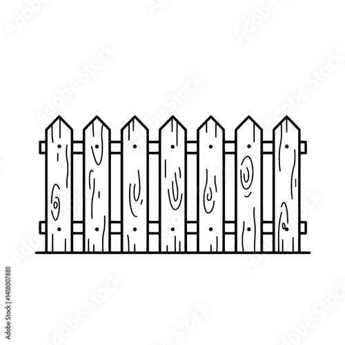Fence in Black and White: This is an illustration of a wooden fence drawn in a clean and minimalistic style, highlighting its rustic charm and simple design.