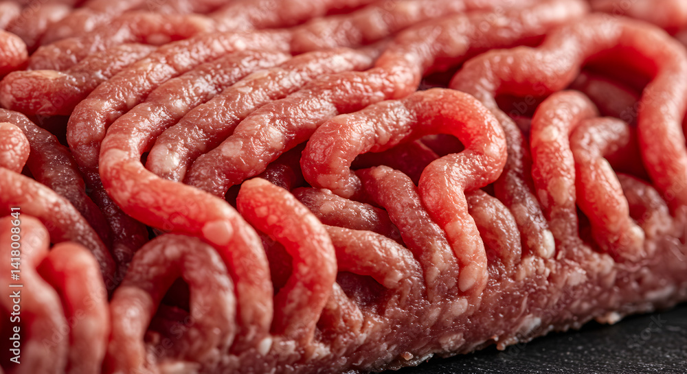 Close Up Of Freshly Ground Meat For Culinary Creations And Recipes Close Up Of Freshly Ground Meat For Culinary Creations And Recipes