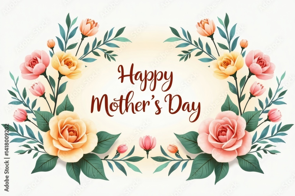 Happy Mother's Day floral arrangement in soft colors on a light background Happy Mother's Day floral arrangement in soft colors on a light background