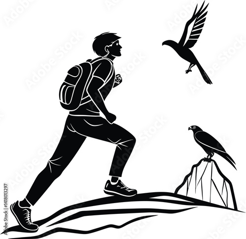 vector illustration of a man running, strong, determined, effort, power, agility, stride, jogger