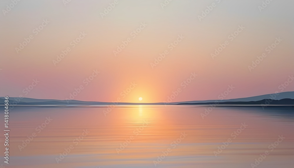 Obraz premium A vibrant sunset casts colorful reflections on the water, with a majestic mountain silhouette in the background.