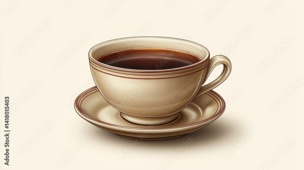 Warm dark liquid in a delicate cup and saucer Warm dark liquid in a delicate cup and saucer