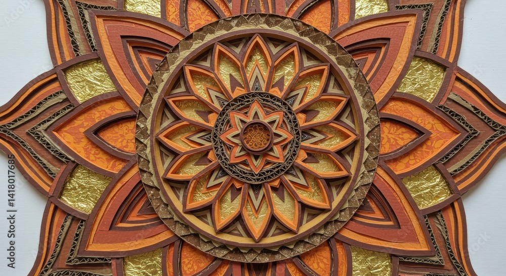 Mandala design with intricate patterns and warm colors  