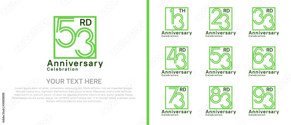 logo anniversary set. green color with square on white background for special event logo anniversary set. green color with square on white background for special event
