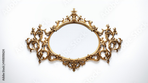 gold frame on white background antique vintage with golden ornament isolated