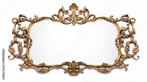 gold frame on white background antique vintage with golden ornament isolated
