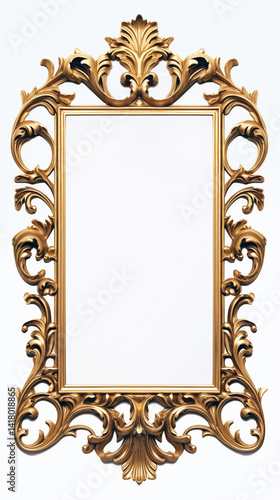 gold frame on white background antique vintage with golden ornament isolated