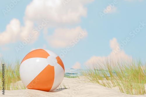 Beach ball by the shore. 3d rendering