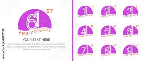 logo anniversary set. purple color with half circle on white background for special event