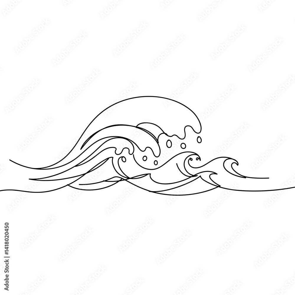 Fototapeta premium Minimalist waves illustration in black line art 