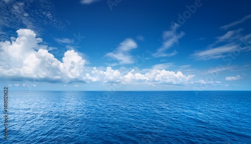 Beautiful blue sky over the sea with white clouds fluffy Horizon landscape seaside line sea sky summer Background