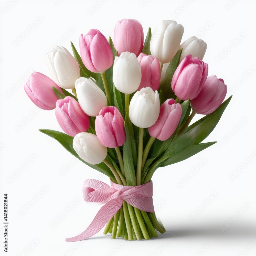 Naklejka premium Pink and white tulips bouquet isolated on white background