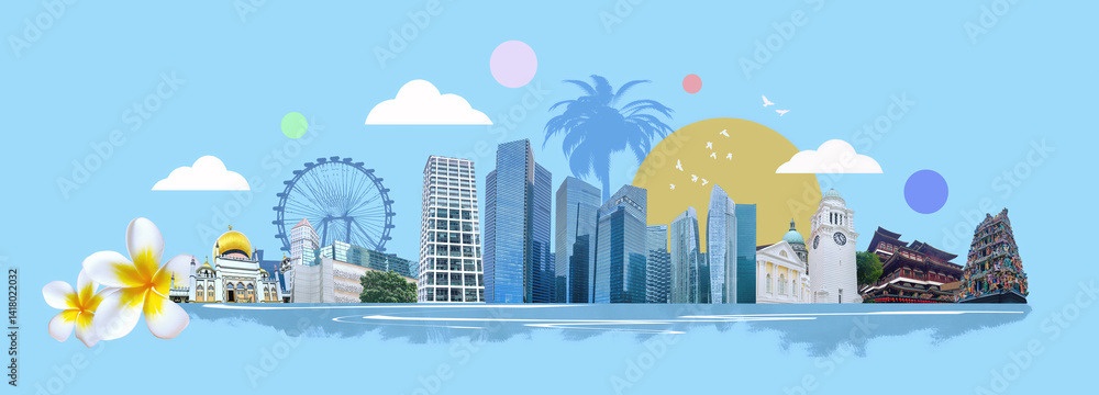 Contemporary art collage or creative design from Singapore travel images