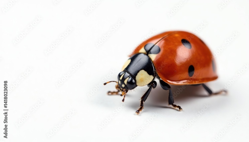 Close-up of a single ladybug on white background, isolated, closeup, photography Close-up of a single ladybug on white background, isolated, closeup, photography