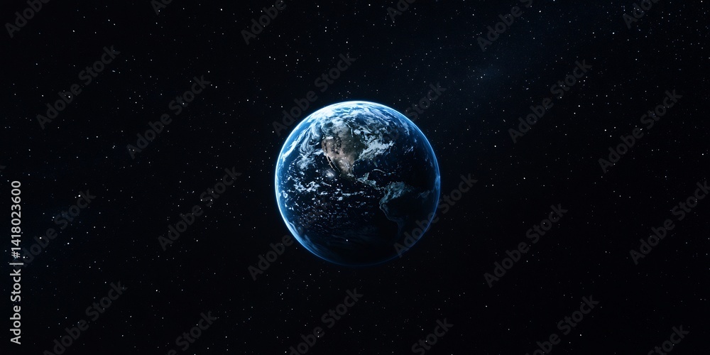 Obraz premium Stunning View of Planet Earth in Space with Stars and Subtle Light