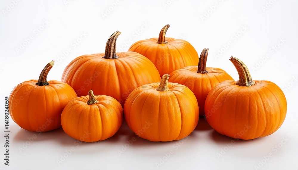 Many orange pumpkins on white Many orange pumpkins on white