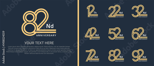 logo anniversary set. brown color double line on dark background for special event