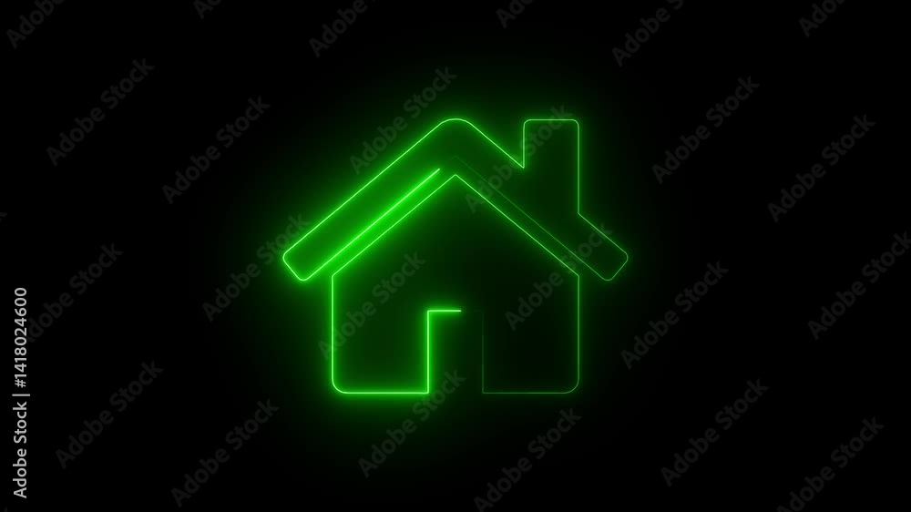 Neon line home icon. Neon line animated home icon. House icon glowing neon light on black background Neon line home icon. Neon line animated home icon. House icon glowing neon light on black background